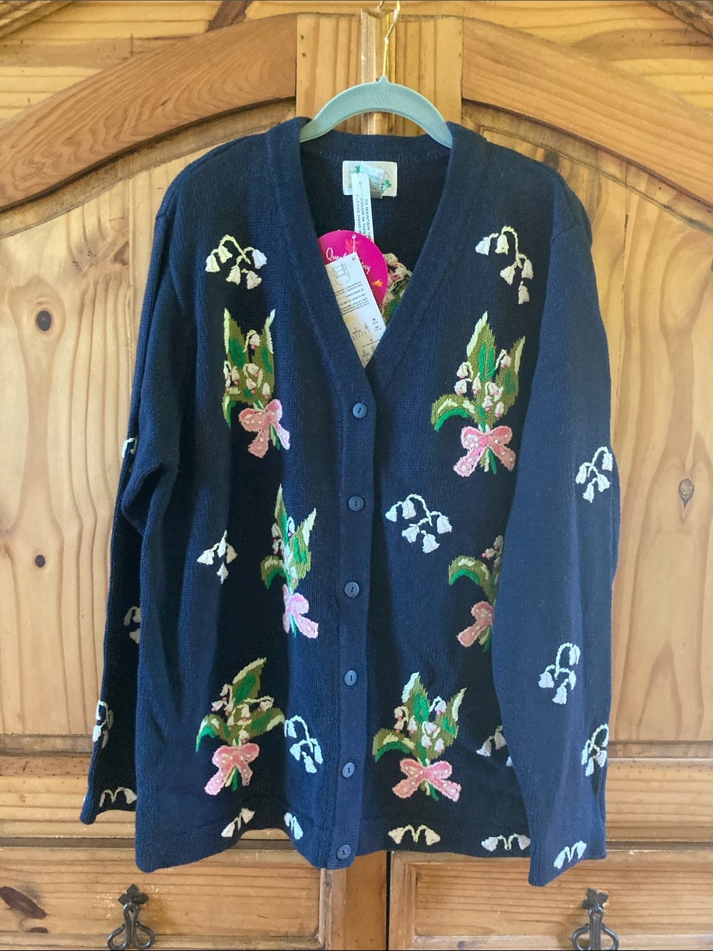Women The Quacker Factory blue pink flowers long sleeve sweater size XL - NWT